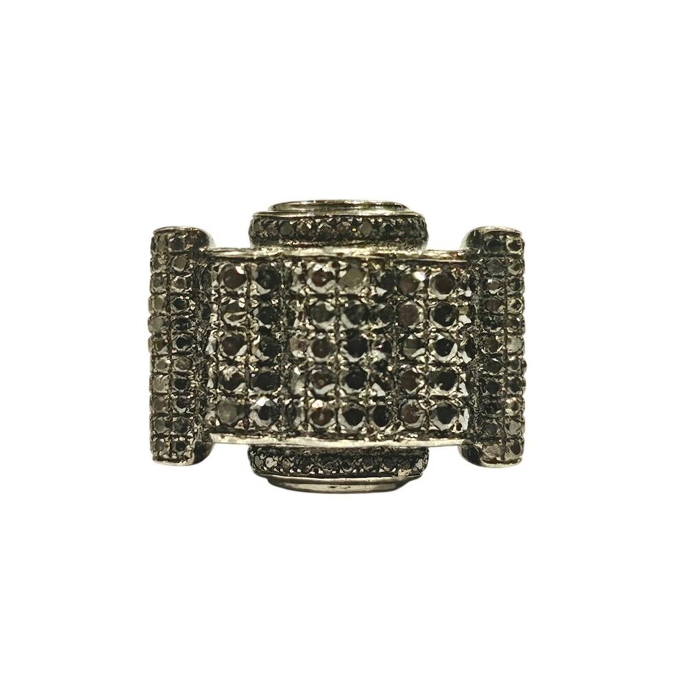 Mens Black Diamond Ring Blackened Sterling Hip Hop Ring Size 10.5